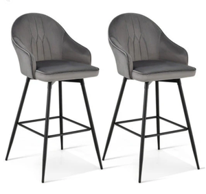 lot 356 image: Costway 29.5 2 Pieces Gray Pub Height Swivel Velvet Bar Stools with Metal Legs