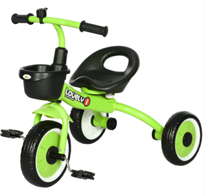 lot 373 image: Qaba Tricycle for Toddler 2-5 Year Old Girls and Boys, Toddler Bike with Adjustable Seat, Basket, Bell, Green