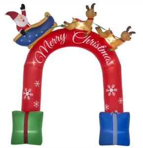 lot 375 image: Outsunny 9ft Christmas Inflatables Outdoor Decorations Arch with Santa Claus Riding a Sled, Blow-Up LED Yard Christmas Decor for Garden, Lawn, Party