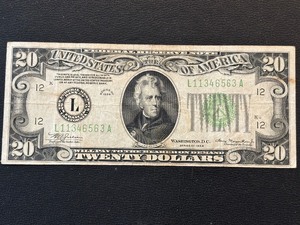 lot 6 image: 1934 Green Seal $20 Dollar Federal Reserve Note