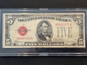 lot 8 image: 1928 E Red Seal $5 Dollar Note