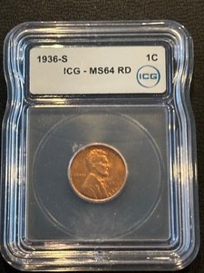 lot 21 image: 1936-S Lincoln Cent ICG MS64 Red
