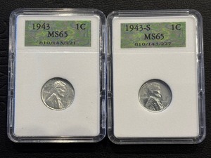 lot 34 image: 1943 and 1943-S Steel Lincoln Cents