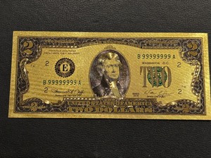lot 53 image: 24K Gold Foil $2 Dollar Note
