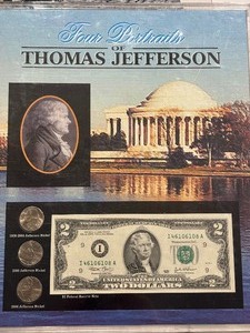 lot 86 image: Jefferson Nickels and $2 Dollar Bill
