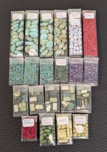 lot 4 image: Collection of 21 Assorted Stone Bead Tubes Including Magnesite, Coral, Agate, Hematite, and More