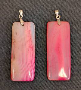 lot 15L image: Pair of Pink Dyed Lace Agate Pendants