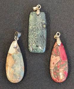 lot 24L image: Set of 3 Natural Stone Pendant Charms including an Imperial Jasper Stone Pendant