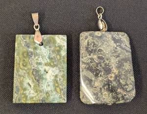 lot 30L image: Pair of Jasper Stone Rectangular Pendants 1 in x 1.75 in