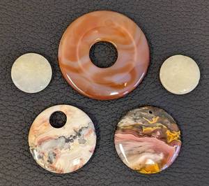 lot 71 image: Collection of 5 Large Stone Beads and Pendants