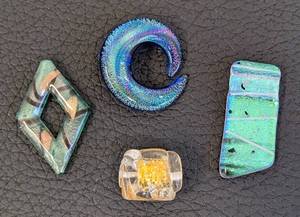 lot 75 image: Set of 4 Dichroic Glass Pendants with Assorted Shapes
