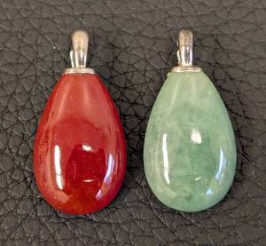 lot 110 image: Pair of Sterling Silver and Stone Teardrop Pendants