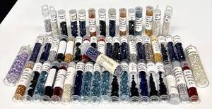 lot 35H image: W - Collection of 52 Small Glass Bead Tubes Assorted Colors