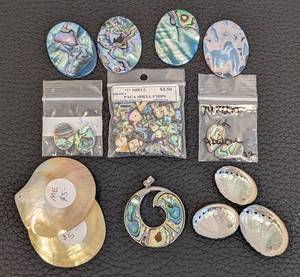 lot 136 image: Paua Shell Beads & Pendants - Abalone Jewelry Components, 1.5-inch Round Pendant