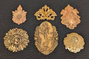 lot 164 image: Brass Decorative Finishing Pieces - 6-Pack, Ornate Floral & Figural Embellishments