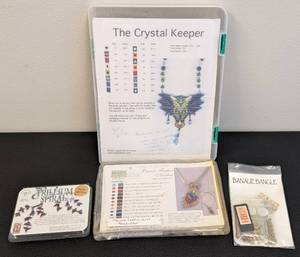 lot 177 image: Bead Kit Lot Peacock Feather Necklace, Trillium Spiral, Crystal Keeper, Banaue Bangle (Lot of 4)