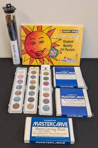 lot 183 image: Staedtler Mastercarve Artist Carving Block 3-Pack - Cray-Pas Junior Artist Oil Pastels 50 Colors - Metallic Rub-Ons - Calligraphy Nibs Cylinder