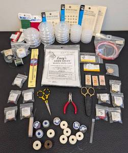 lot 202 image: Jewelry Making Tools & Supplies Assortment - Beads, Thread, Needles & Snips