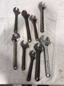 lot 1385 image: Lot of 9 Adjustable Wrenches