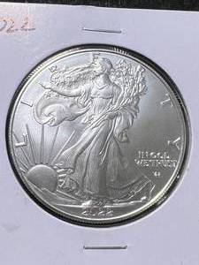 lot 51 image: 2022 AMERICAN SILVER EAGLE 1 TROY OZ .999 FINE SILVER