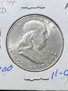 lot 60 image: 1954-D US FRANKLIN HALF DOLLAR