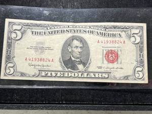 lot 68 image: 1963 US RED SEAL $5 BILL