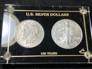 lot 71 image: 1901-O US MORGAN SILVER DOLLAR WITH 2001 SILVER EAGLE