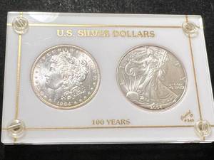 lot 73 image: 1904-O US MORGAN SILVER DOLLAR WITH 2004 SILVER EAGLE