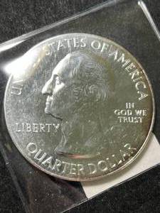 lot 74 image: 5 TROY OZ .999 FINE SILVER WASHINGTON QUARTER DESIGNED ROUND
