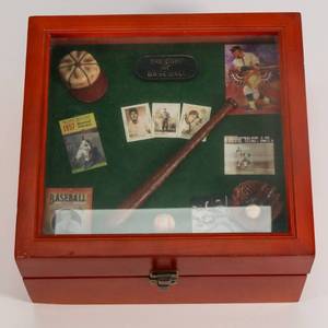 lot 16 image: The Game Of Baseball Wood Shadow Box Collectors Cards Storage Box