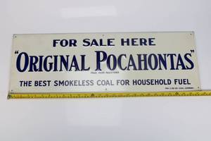 lot 33 image: Vintage Original Pocahontas Smokeless Coal Metal Sign