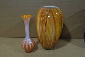 lot 237 image: 2 Multi-Colored Blown Glass Vases