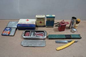 lot 77 image: Vintage Tins and Shaving Accessories