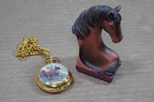 lot 98 image: Colibri Horse Themed Pocket Watch with Chain and Stand