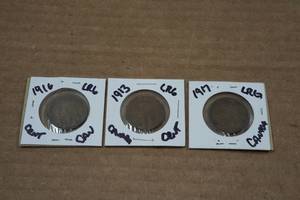 lot 22 image: Canadian Large Cent Coins - 1913, 1916, 1917