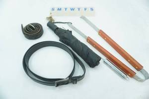 lot 207 image: Leather Belt, Grilling Tools, Large Pill Organizer, Umbrella