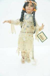 lot 223 image: Collectible Native American Porcelain Doll. Designed by Collections Etc. 16 tall