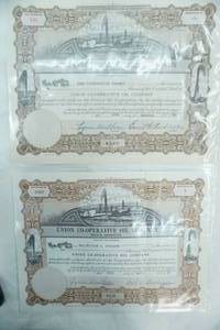 Union Cooperative Oil Company Hector MN Stock Certificates (2)