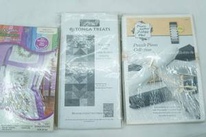 lot 38 image: NEW Stamped Quilt Blocks, NEW Migrating Geese Table Runner Design and quilt Squares Kit, New Puzzle Piece Collection Table Runner Quilt Kit