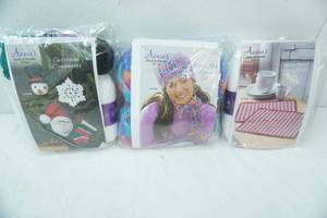 lot 44 image: NEW Annies Hook & Needle Kit Club. Checkerboard Placemats, Christmas Ornaments, Keep Me Warm Set