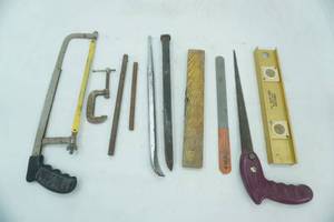lot 70 image: Hand Tools Lot Saws, Levels, Pry Bars, File