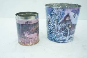 lot 86 image: Winter Scene TinWastebasket, tin with hardware