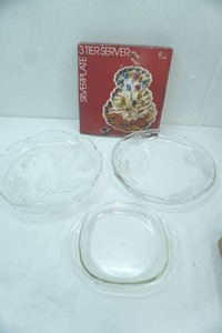 lot 100 image: Silverplate 3-Tier Server, Crystal Serving Plates