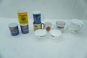 lot 105 image: Corelle Coffee Cup Set wSugar and Cream, Other Vintage Coffee Mugs