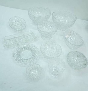 lot 109 image: Crystal Bowls, Serving Dishes, Lidded Candy Dish, Small Divided Relish Tray