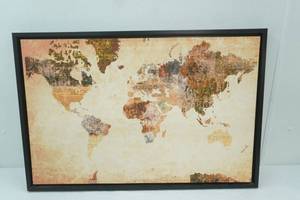 lot 131 image: Framed Canvas Print World Map. Ancient World Map VII by Design art