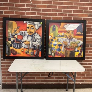 lot 13 image: 2 Framed Art Pieces of Chef Titled Leonardo by Artist Will Rafuse