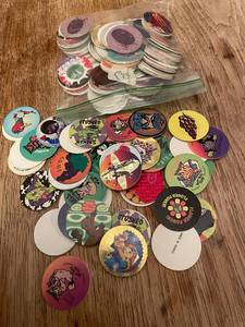 lot 44 image: Pogs Lot - Assorted Vintage Milk Caps With Cartoon Artwork