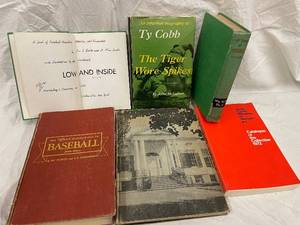 lot 74 image: Baseball Books Collection - Ty Cobb The Tiger Wore Spikes, Low and Inside, Official Encyclopedia