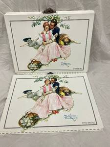 lot 76 image: Romantic Victorian Couple Wall Plaques - Printed Tile Artwork lot of 15